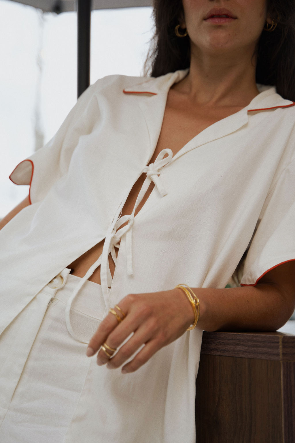 Camisa de lino color marfil